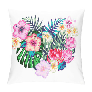 Personality  TROPICAL HEART VALENTINE EXOTIC FLOWERS PALM LEAVES Pillow Covers