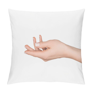 Personality  Partial View Of Female Hand Isolated On White Pillow Covers