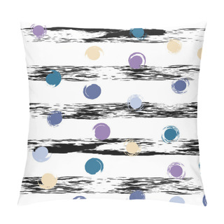 Personality  Cute Vector Geometric Seamless Pattern . Polka Dots And Stripes. Brush Strokes. Hand Drawn Grunge Texture. Abstract Forms. Endless Texture Can Be Used For Printing Onto Fabric Or Paper Pillow Covers
