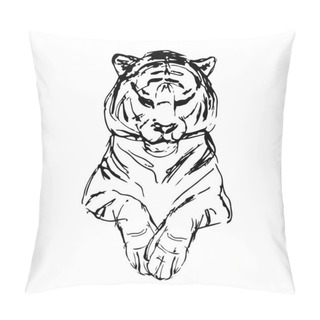 Personality  Tiger That Lies. Sketch. Vector Illustration Pillow Covers