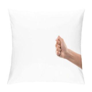 Personality  Cropped View Of Woman Showing Fist Isolated On White  Pillow Covers