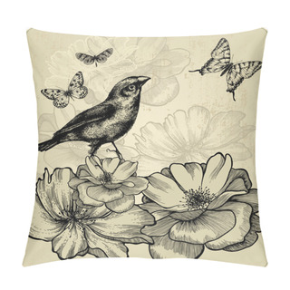 Personality  Background With Blooming Roses, Birds And Flying Butterflies. Ve Pillow Covers