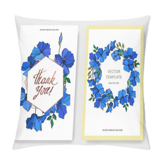 Personality  Vector Flax Floral Botanical Flowers. Blue And Green Engraved Ink Art. Wedding Background Card Decorative Border. Pillow Covers