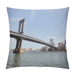 Personality  Scenic View Of Manhattan Bridge Under Blue Sky Over East River With New York Urban Landscape Pillow Covers