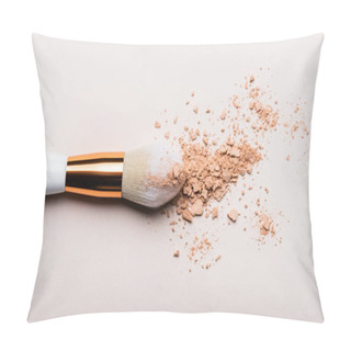 Personality  Top View Of Cosmetic Brush With Face Powder On Beige Background Pillow Covers