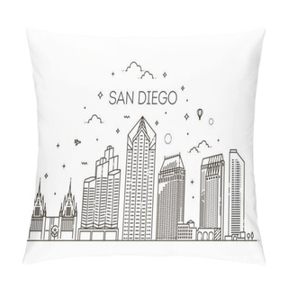 Personality  Linear San Diego City Skyline Vector Background Pillow Covers