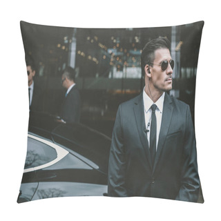 Personality  Bodyguard Standing At Businessman Car And Reviewing Territory  Pillow Covers