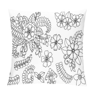 Personality  Set Of Doodle Floral Elements For Design Or Coloring Pillow Covers