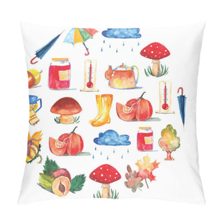 Personality  Set Of Watercolor Icons Hello Autumn Seasonal Sale Pillow Covers