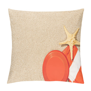 Personality  Top View Of Sea Star, Red Frisbee And Towel On Sand Pillow Covers
