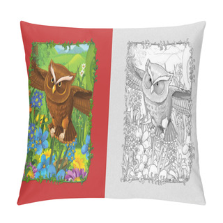 Personality  Cartoon Scene With Beautiful Bird Owl With Sketchbook Pillow Covers