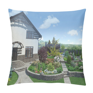 Personality  Front Yard Landscape Design, 3D Render Pillow Covers
