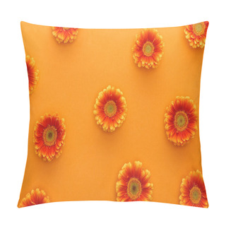 Personality  Top View Of Gerbera Flowers On Orange Background Pillow Covers