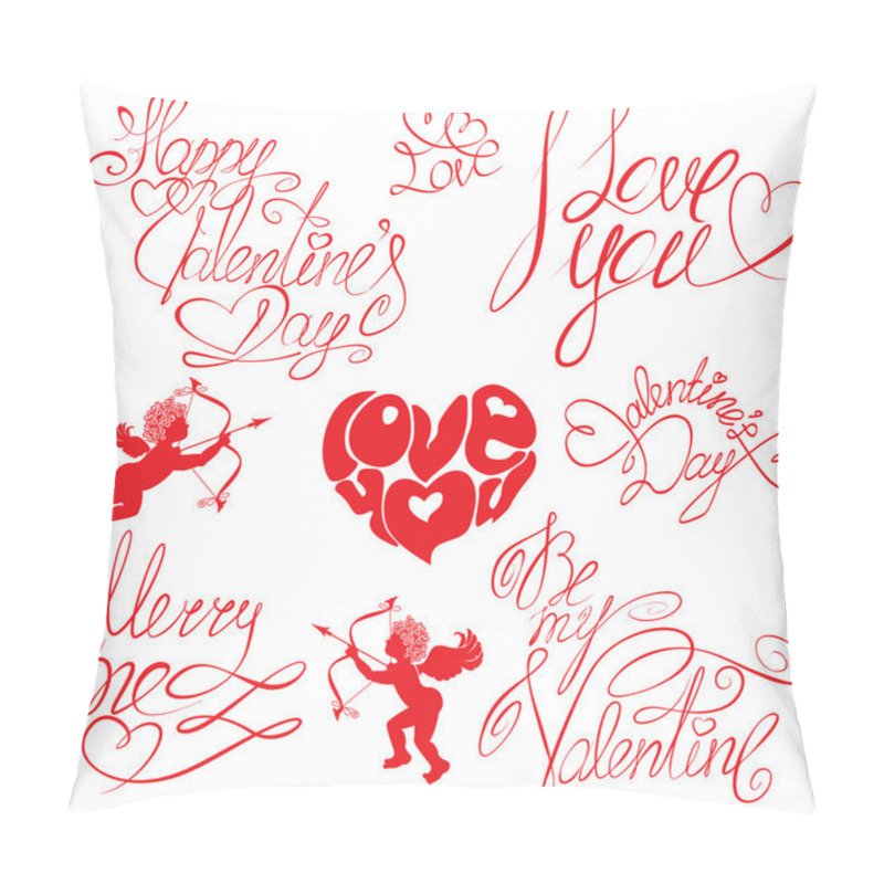 Personality  Set of hand written text: Happy Valentines Day, I love you, Mer pillow covers