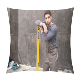 Personality  Young Laborer With Level Tool  Pillow Covers