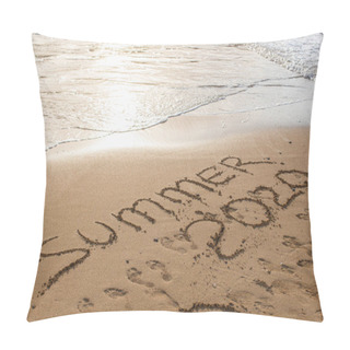 Personality  Beach With Summer 2020 Lettering On Sand Near Sea  Pillow Covers