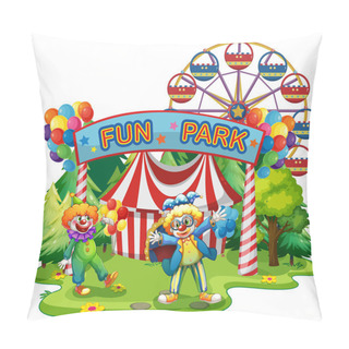 Personality  Two Clowns In The Fun Park Pillow Covers