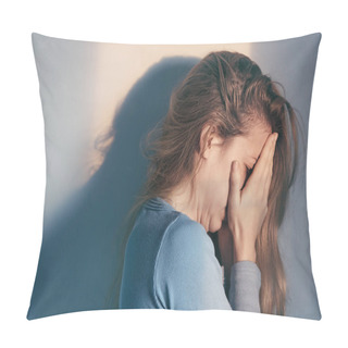 Personality  A Woman Sitting Alone And Depressed Pillow Covers