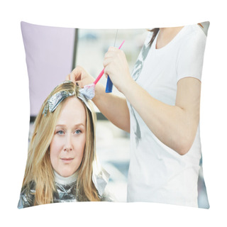 Personality  Highlight. Woman Hairdressing In Salon Pillow Covers