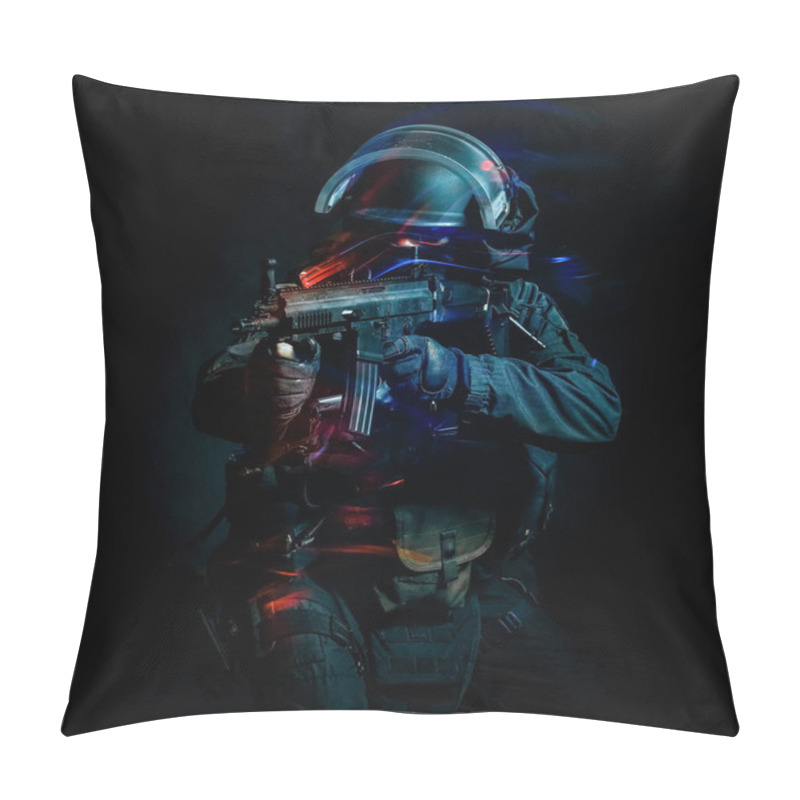 Personality  One Soldier Police Swat Tactical Forces Man Isolated Black Backg Pillow Covers