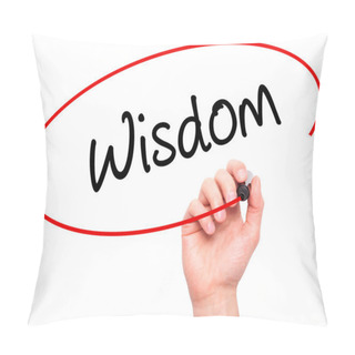 Personality  Man Hand Writing Wisdom With Black Marker On Visual Screen Pillow Covers