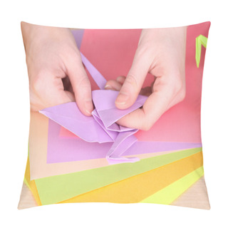 Personality  Hands Making Origami Crane, Close Up Pillow Covers