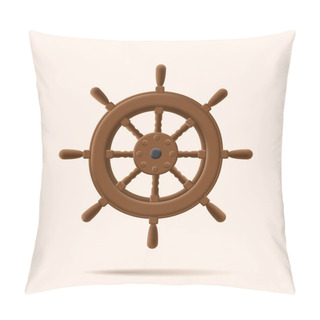 Personality  Boat Sailing Steering Wheel Icon, 3d Illustration Of Wooden Rudder, Isolated Pillow Covers