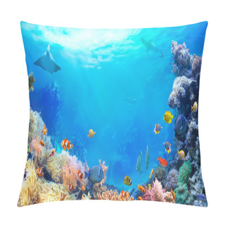 Personality  Panoramic View Of The Coral Reef. Animals Of The Underwater Sea World. Ecosystem. Colorful Tropical Fish.  Pillow Covers