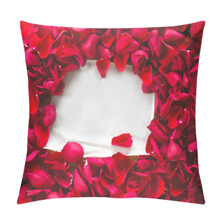 Personality  Blank White Paper Surrounded With Red Rose Petals, Romantic Background Space For Text Pillow Covers