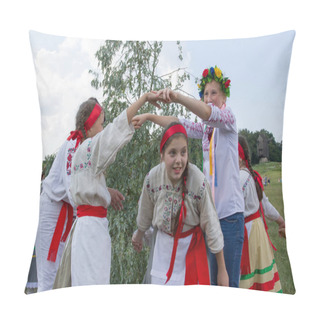 Personality  People Participate In The Celebration On The Ivan Kupala Holiday At The National Architecture And Household Museum In The Village Of Pirogovo In Kiev, Ukraine. July 7, 2013. Pillow Covers