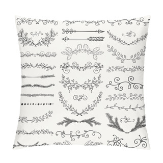 Personality  Vector Black Hand Drawn Dividers, Branches, Swirls Pillow Covers