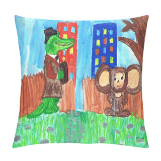Personality  Illustration To The Animated Film Gena's Crocodile. Children's Drawing Pillow Covers