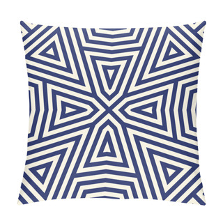 Personality  Seamless Pattern With Symmetric Geometric Ornament. Striped Navy Blue Abstract Background. Repeated Triangles Wallpaper. Pillow Covers