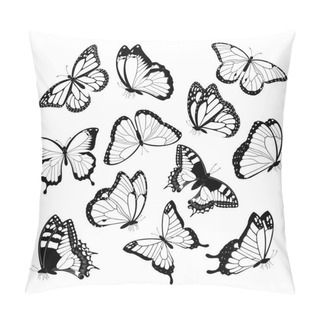 Personality  Black And White Flying Butterflies. Isolated On White Background. Vector Illustration. Pillow Covers