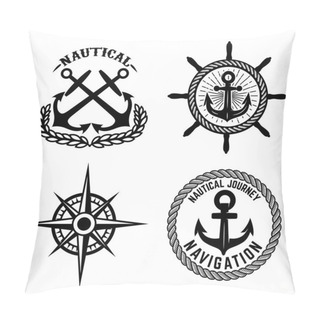 Personality  Set Of Emblems With Anchors. Design Element For Logo, Label, Sign, T Shirt. Vector Illustration Pillow Covers