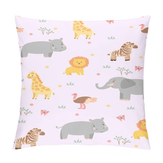 Personality  Seamless Pattern With Cute Savanna Animals. Vector Image. Pillow Covers