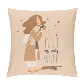 Personality  Cute Girl With Cup Of Coffee In Her Hands Pillow Covers
