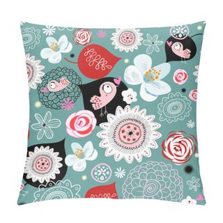Personality  Flower Texture With Birds In Love Pillow Covers