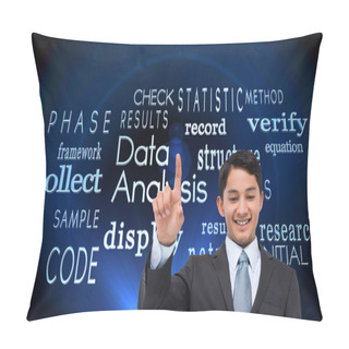 Personality  Composite Image Of Smiling Asian Businessman Pointing Pillow Covers
