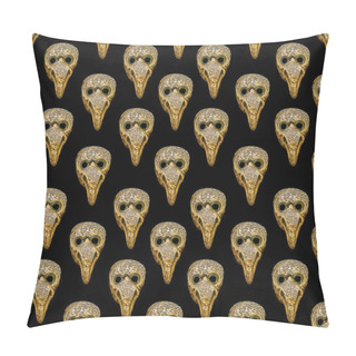 Personality  Doctor Death Venetian Mask Motif Seamless Pattern Design In Yellow And Black Colors Pillow Covers