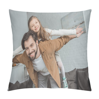 Personality  Happy Father Giving Piggyback To Daughter At Home Pillow Covers