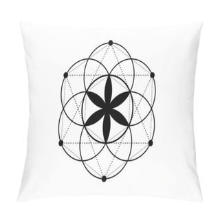 Personality  Seed Of Life Symbol Sacred Geometry.  Geometric Mystic Mandala Of Alchemy Esoteric Flower Of Life. Vector Black Tattoo Divine Meditative Amulet Isolated On White Background Pillow Covers