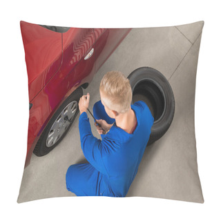 Personality  Mechanic Fixing Car Tire With Wrench Pillow Covers