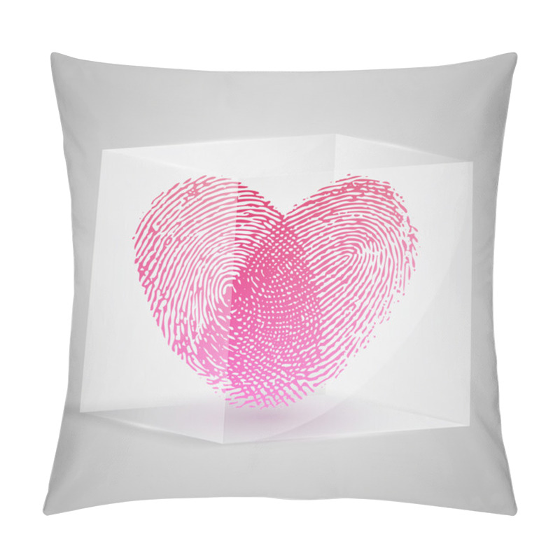 Personality  Fingerprint In The Form Of Heart In Glass Box. Vector Illustration. Pillow Covers