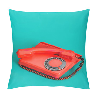Personality  Vintage Landline Phone On Turquoise Background Pillow Covers