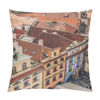 Personality  PRAGUE, CZECH REPUBLIC - JULY 23, 2018: Aerial View Of Rooftops And Beautiful Architecture In Prague Old Town Pillow Covers