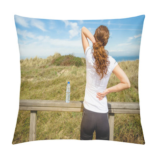 Personality  Athletic Woman Touching Neck And Back Muscles By Injury Pillow Covers
