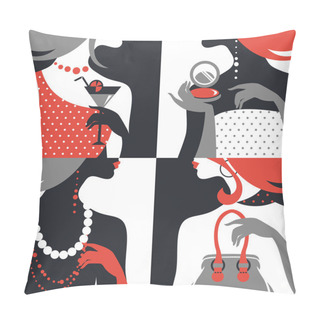 Personality  Set Of Beautiful Fashion Woman Silhouettes. Flat Design Pillow Covers