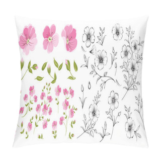 Personality  Set Of Linum Flower Elements. Collection Of Flax Flowers On A White Background. Flower Isolated Against White. Beautiful Set Of Flowers. Pillow Covers