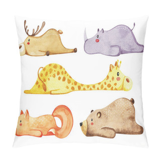 Personality  Set Of Different Cute Animals. Lazy Animals. Watercolor Pillow Covers